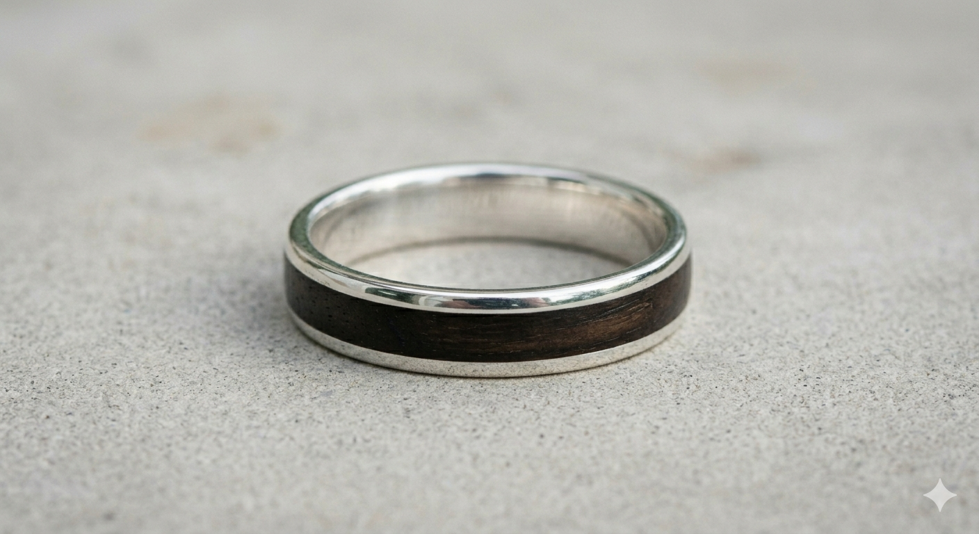 Sterling Silver & Stained Irish Oak Inlay Ring