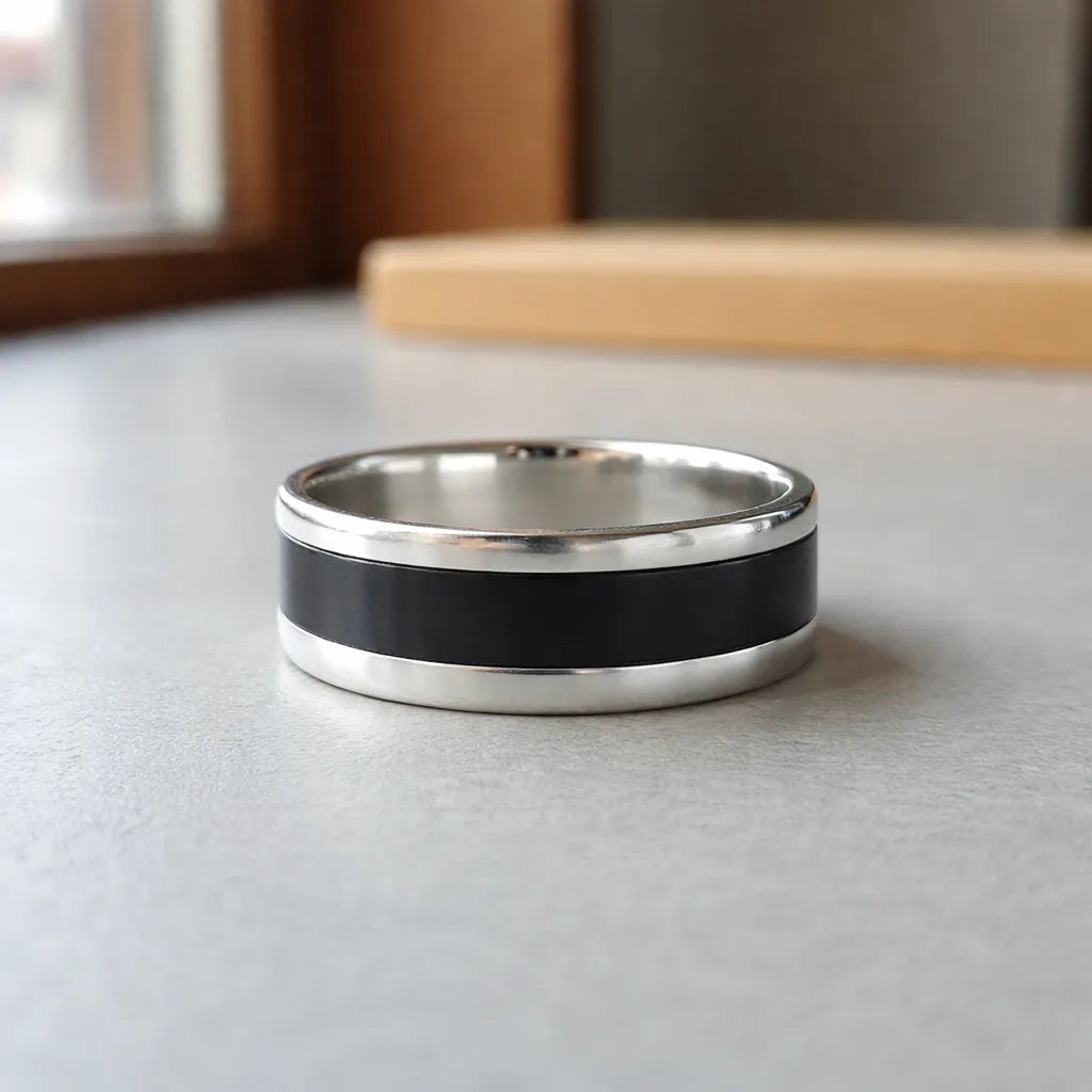 Sterling Silver & Ebony Inlay Ring