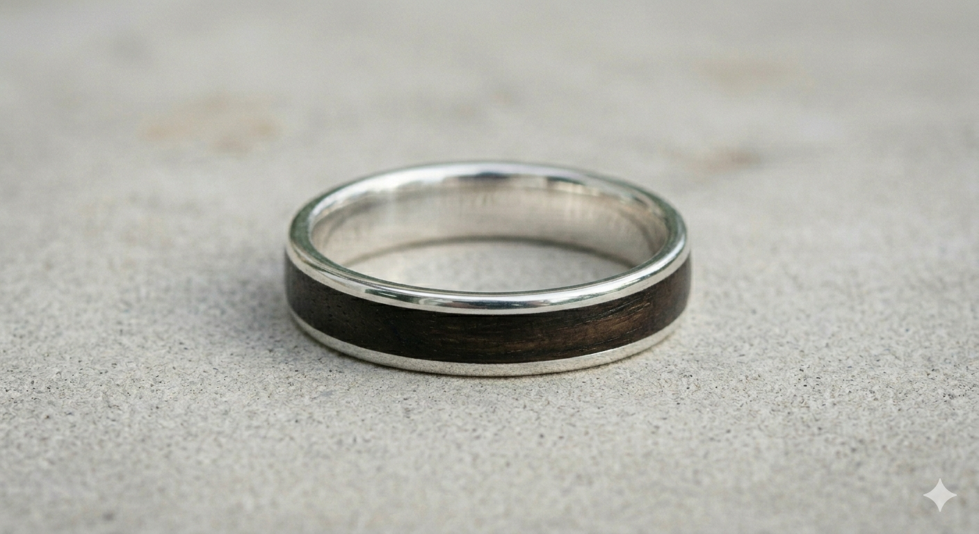 Sterling Silver & Stained Irish Oak Inlay Ring