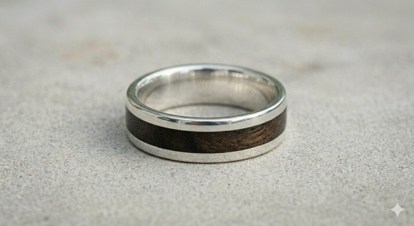 Sterling Silver & Stained Irish Oak Inlay Ring